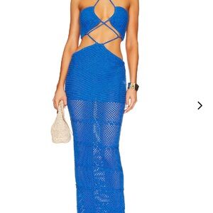 Lovers & Friends Tabea Blue Crochet Maxi Dress